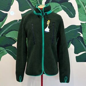 Green Sherpa Jacket with Homer Simpson in Hedges